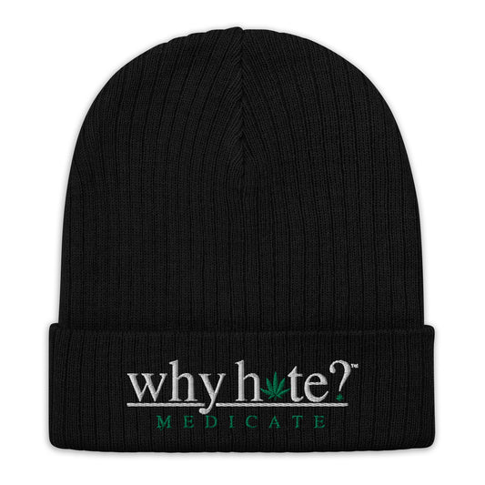why hate? (Medicate) Black Ribbed Knit Beanie